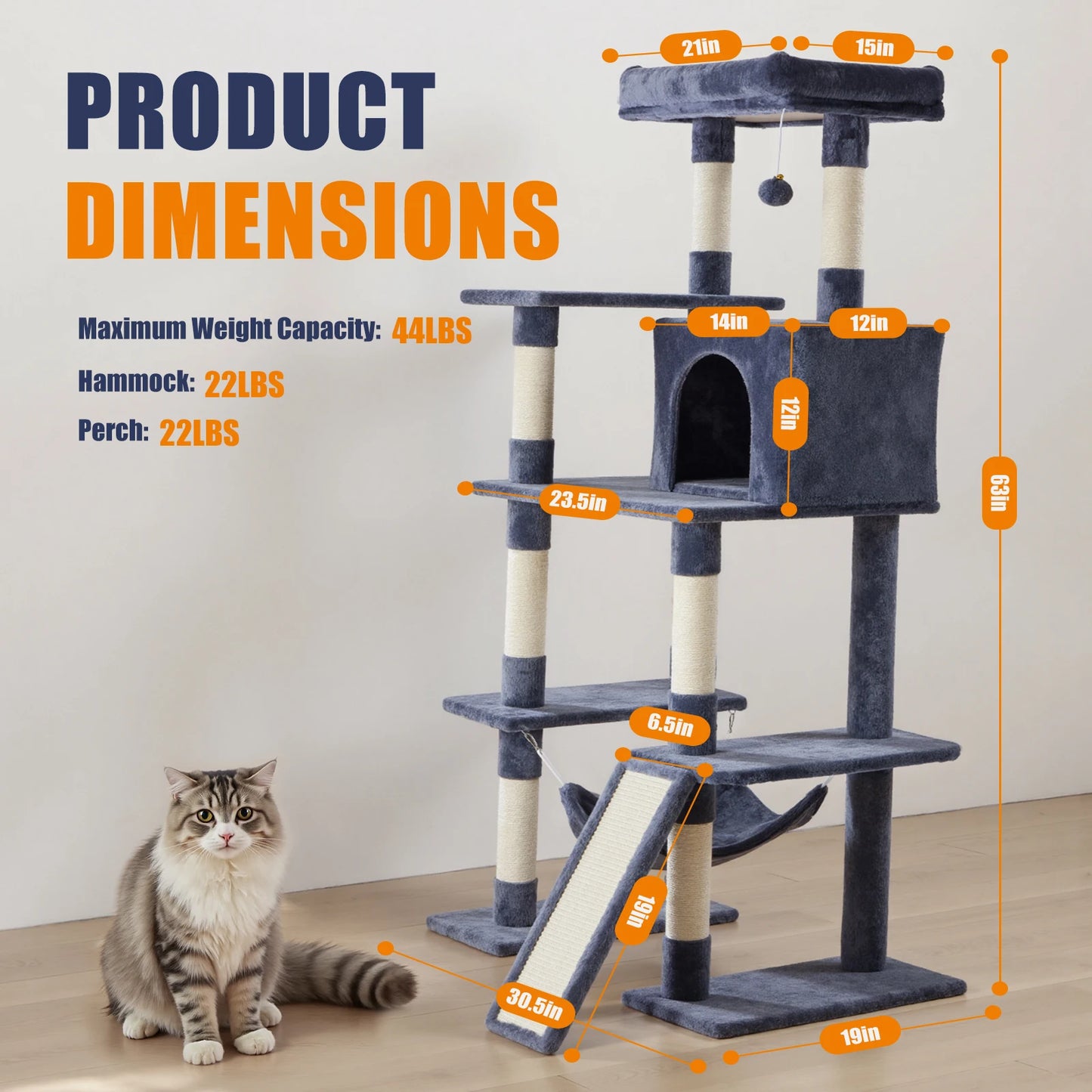 JHK Cat Tree Tower With Natural Sisal Scratching Posts