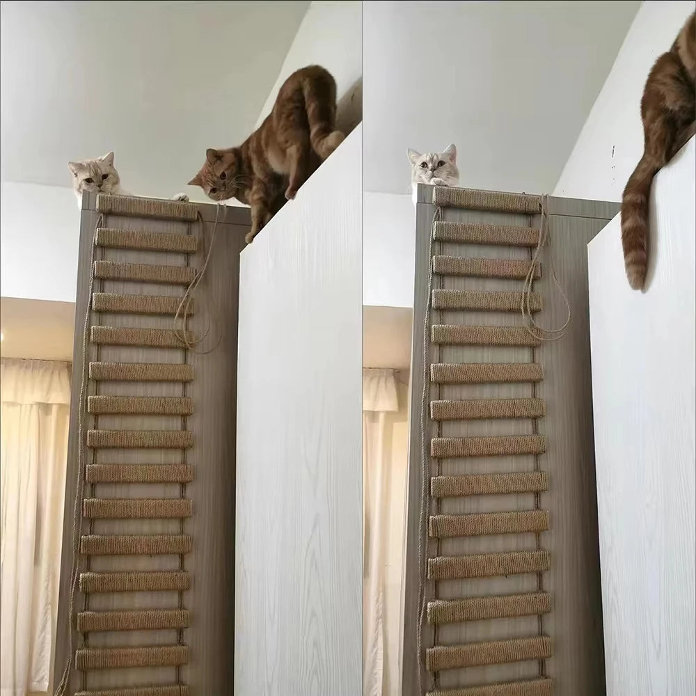 Wooden Cat Bridge For Cage With Sisal Rope Ladder Scratcher