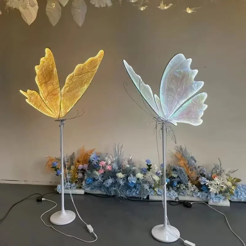 Modern Luxury White Lace Butterfly LED Floor Lamp Corridor Party Stage Wedding Romantic Road Decoration E27 Light Bulb Fixtures