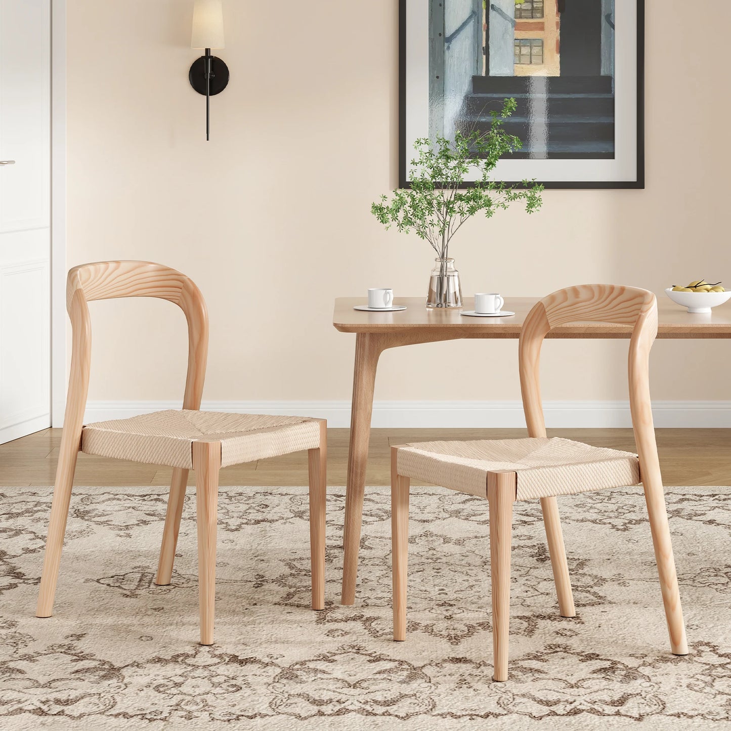 FARINI Ash Wood Stackable Dining Chairs Mid Century Modern