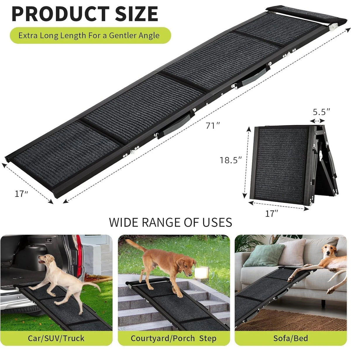 Upgraded Dog Ramp For Cars Folding Pet Ramp For Large Dogs With Non-Slip Surface Portable Outdoor Dog Car Ramp Up to 250 LBS