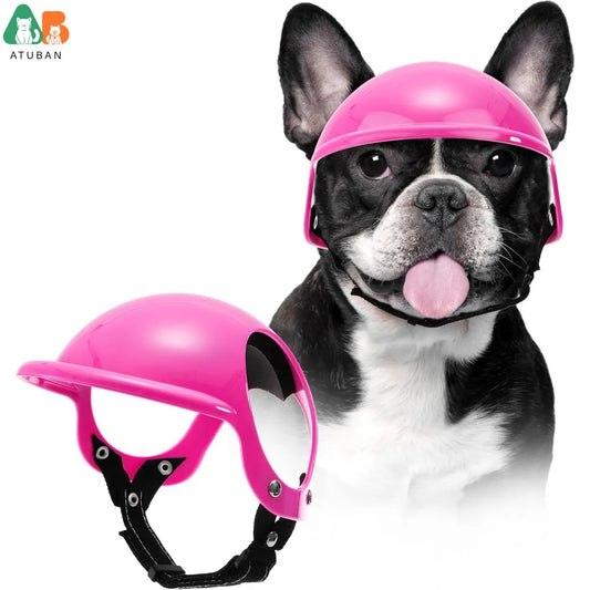 ATUBAN Dog Helmet for Medium Dog, Pet Motorcycle Helmet Ear Holes,Adjustable Belt for Outdoor Walking, Biking, Riding, Driving