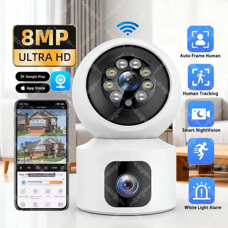 8MP 4K Wireless Camera PTZ Dual Lens WIFI Home Smart Protection IP Camera Night Vision Two Way Audio Surveillance Baby Monitor