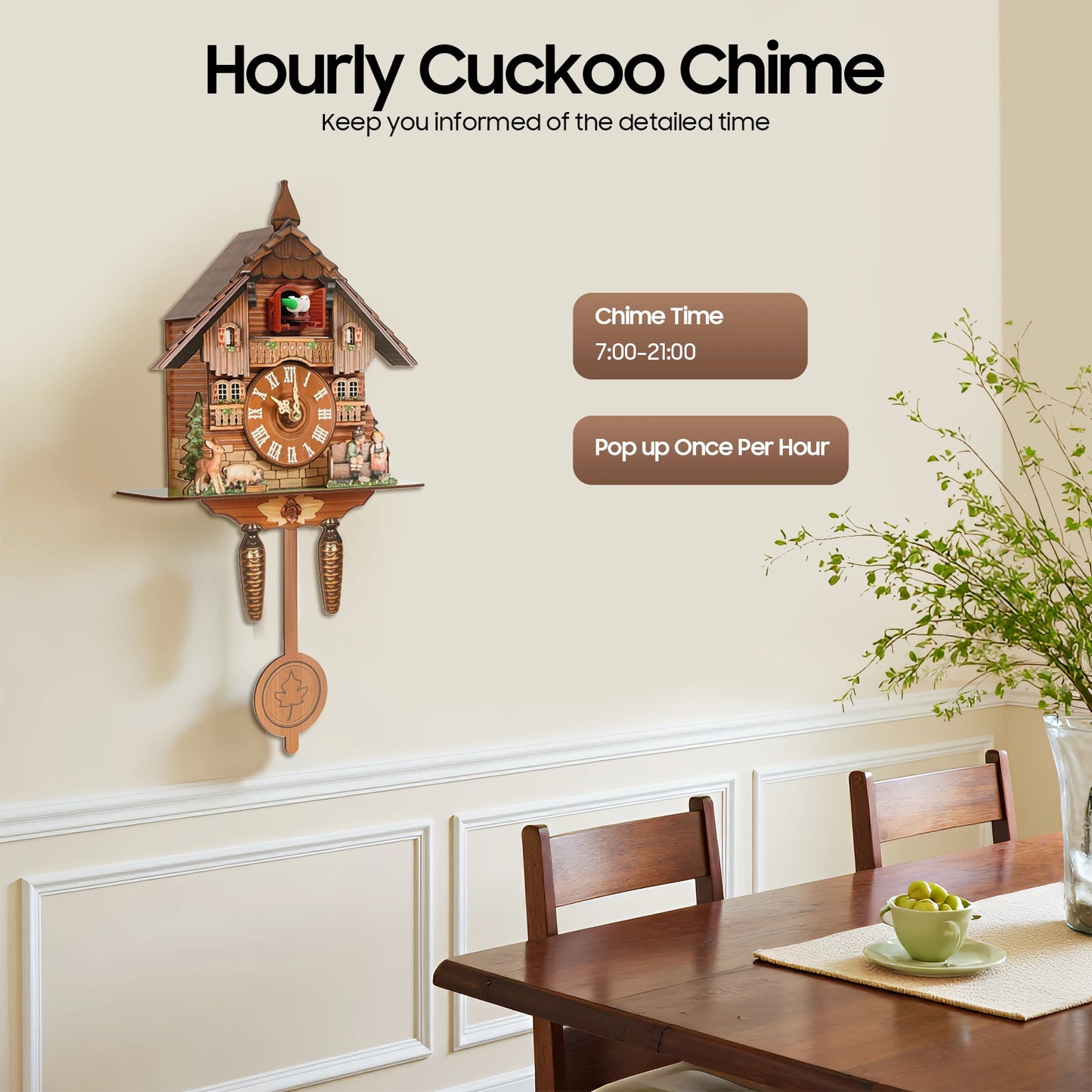 Vintage Cuckoo Wall Clock With Bird Chime