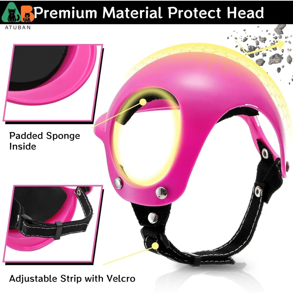 ATUBAN Dog Helmet for Medium Dog, Pet Motorcycle Helmet Ear Holes,Adjustable Belt for Outdoor Walking, Biking, Riding, Driving