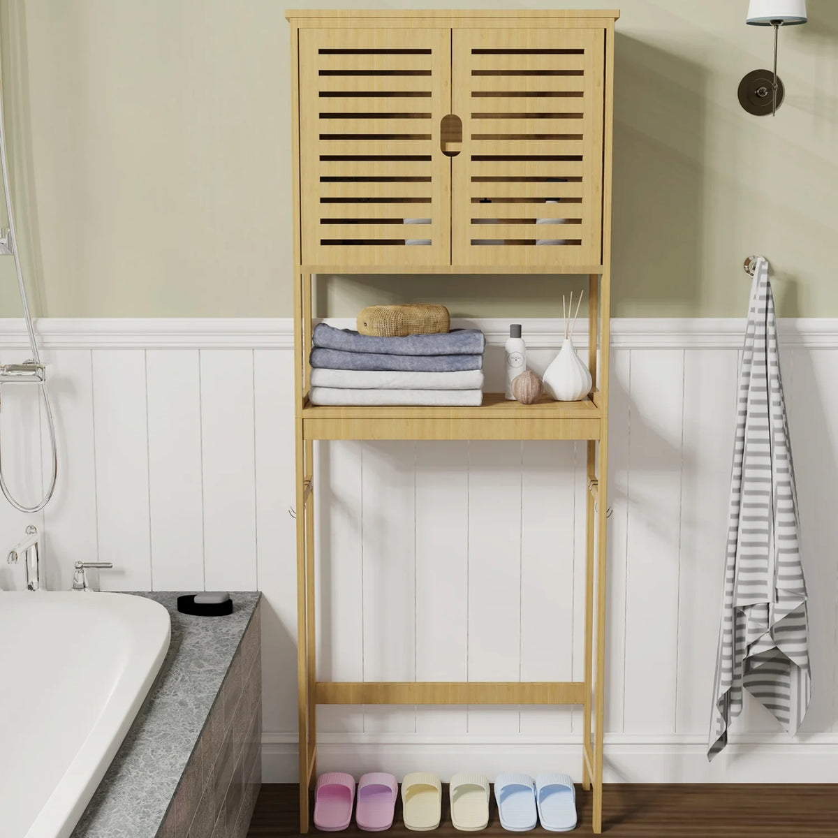Natural Bamboo Over The Toilet Storage Rack Three Tier Shelves