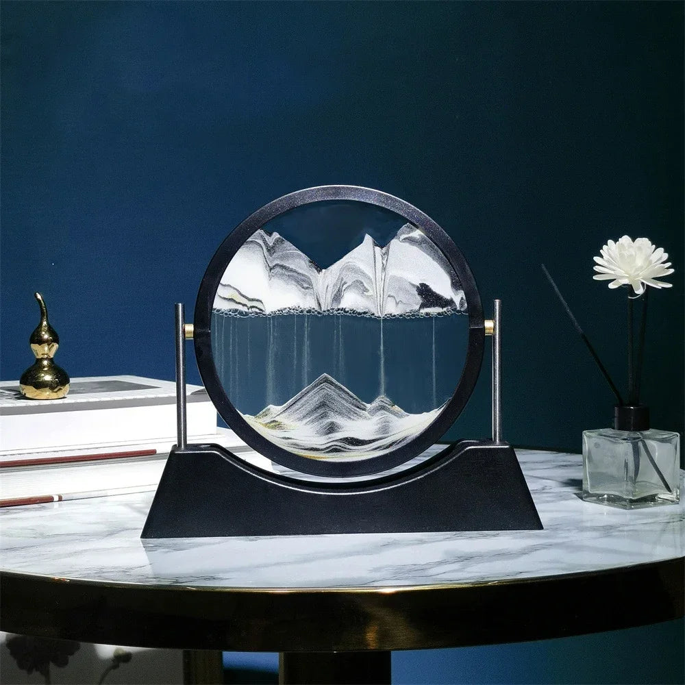Rotatable Sandscape Moving Sand Art Picture Flowing Sand Painting Round Glass Quicksand 3D Hourglass Office Home Decor Gifts