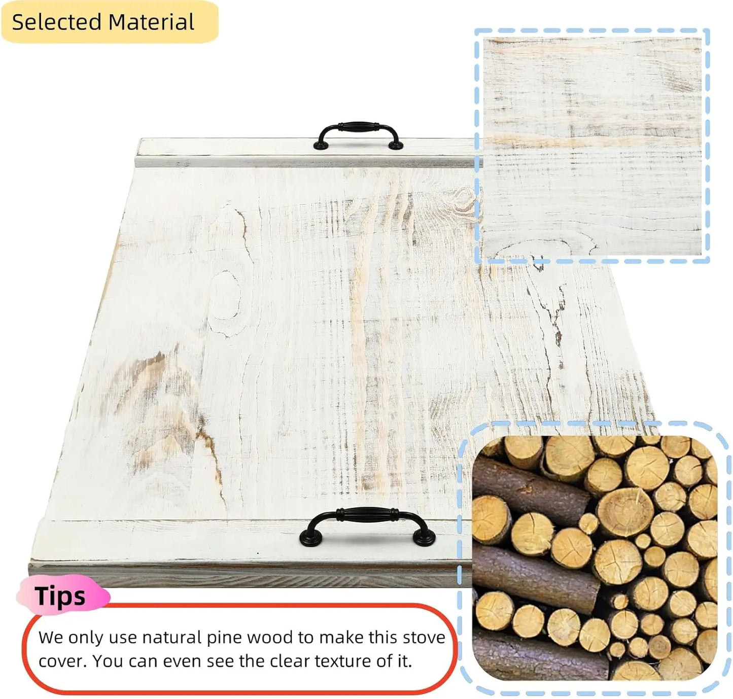 Noodle Board Stove Cover With Handles Pine Wood Kitchen Countertop
