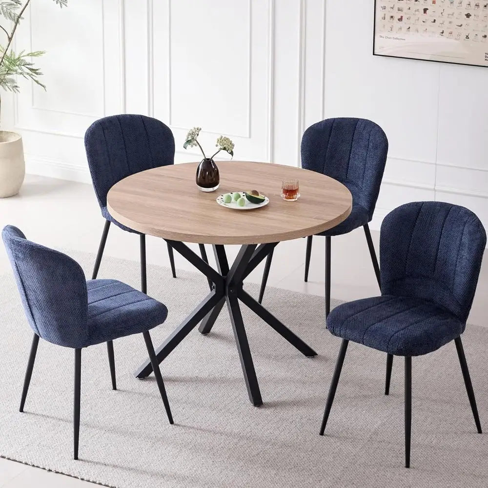 39" Round Dining Table Set or 4, Century Kitchen Table with 4 Upholstered Accent Dining Chairs or Aparent Living Room Space Savi