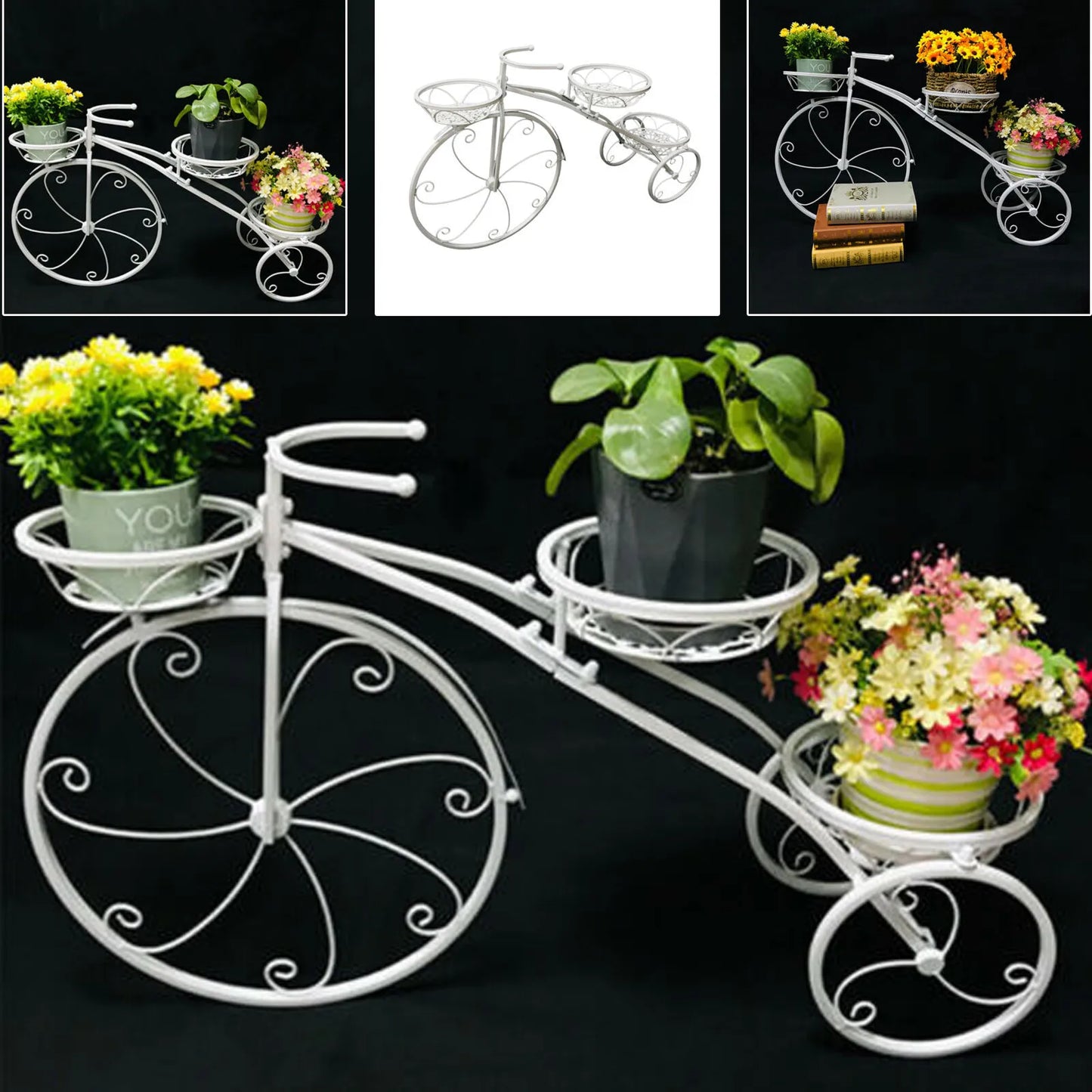Bymaocar 3 Tier Iron Plant Stand Bicycle Design Indoor Outdoor