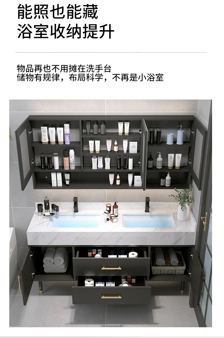 X.H.S.H Smart LED Mirror Cabinet With Integrated Marble Vanity Top