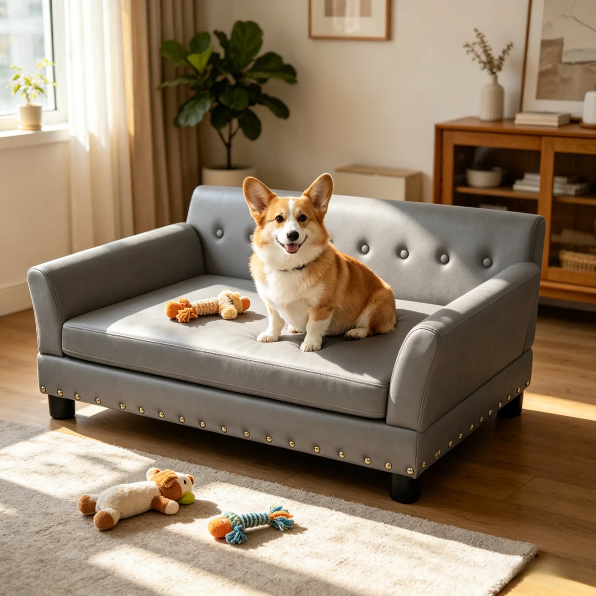 BINGOPAW Elevated Dog Sofa Bed With Waterproof Leather Cover