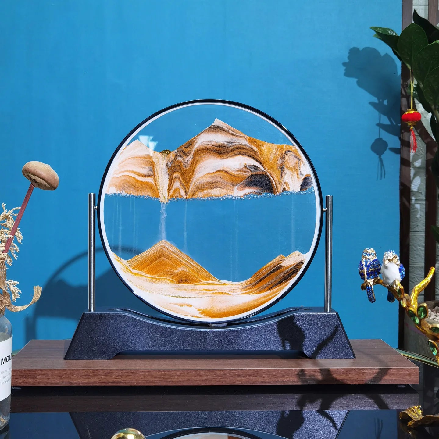 Rotatable Sandscape Moving Sand Art Picture Flowing Sand Painting Round Glass Quicksand 3D Hourglass Office Home Decor Gifts