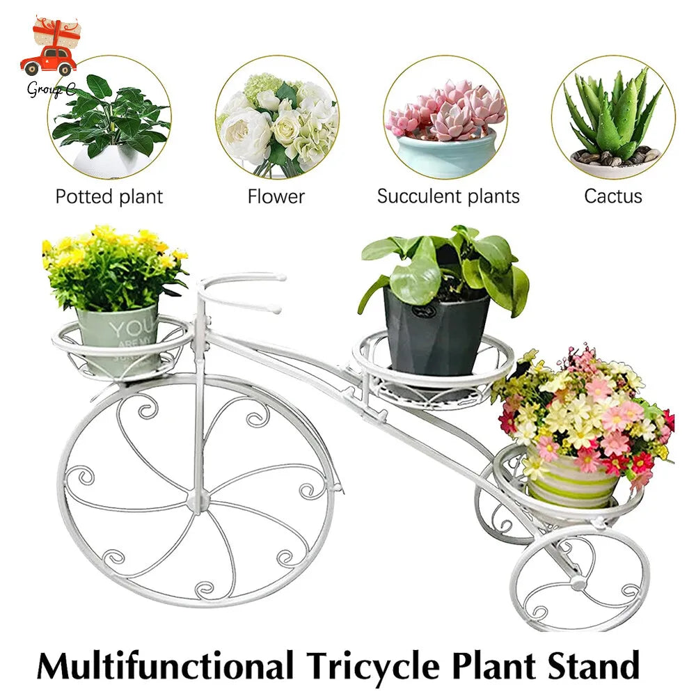 Bymaocar 3 Tier Iron Plant Stand Bicycle Design Indoor Outdoor