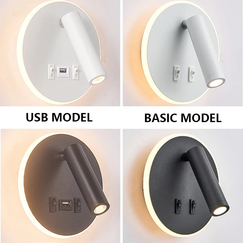 Bedside Reading Wall Lamp Nordic Modern LED Wall Light With Switch USB Indoor Lighting Room Decor For Bedroom Living Room Sconce