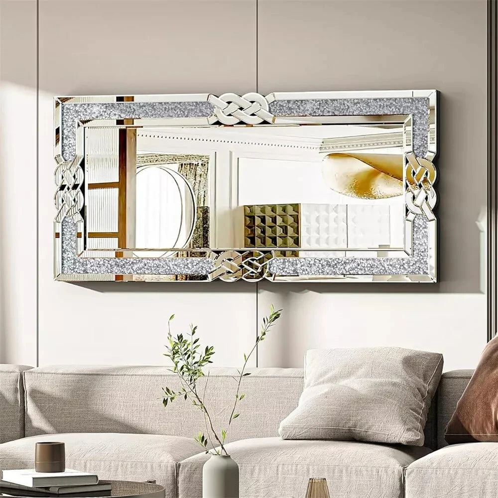 Rectangular Crystal Diamond Wall Mirror For Living Room Decor
