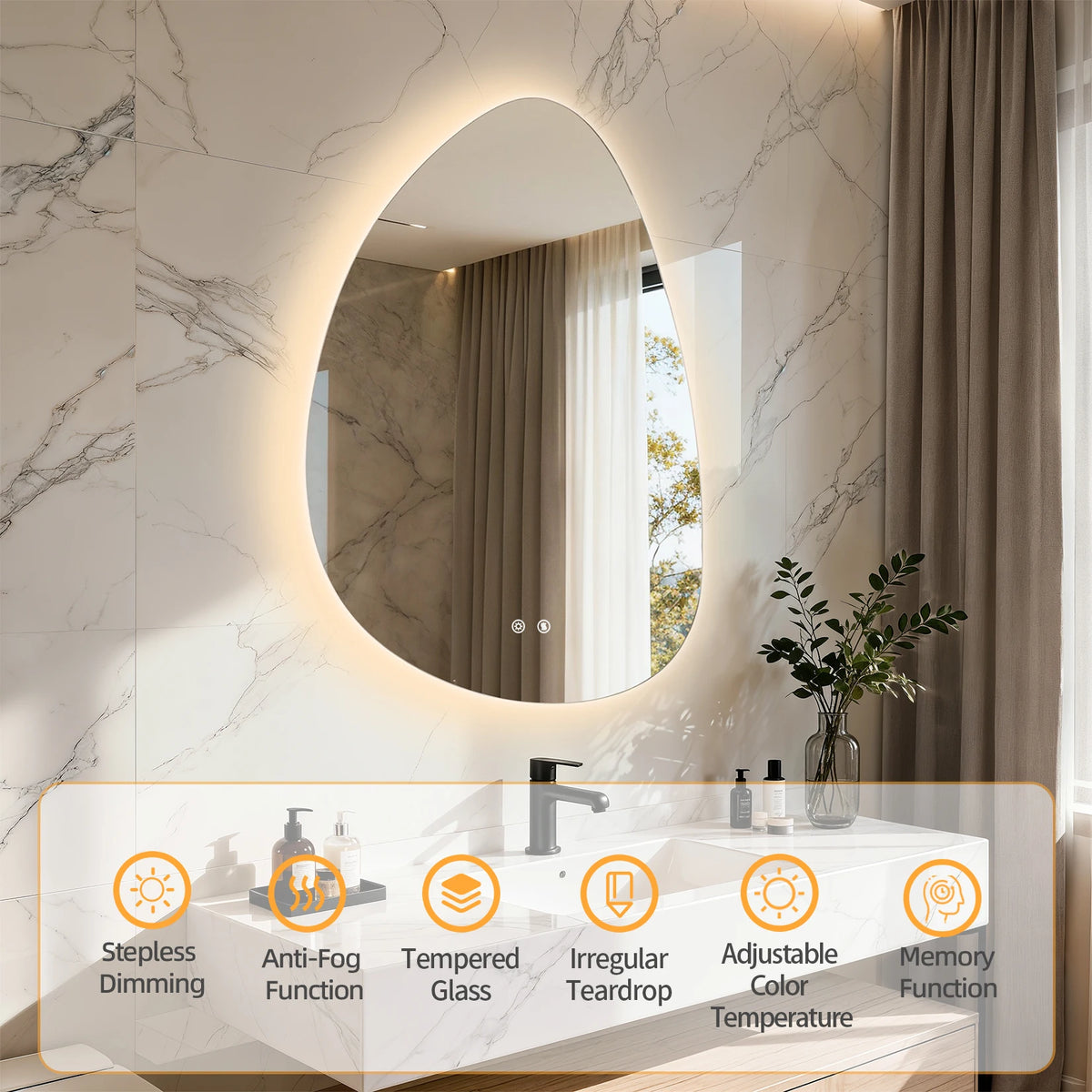Irregular LED Vanity Mirror With Touch Control And Anti Fog