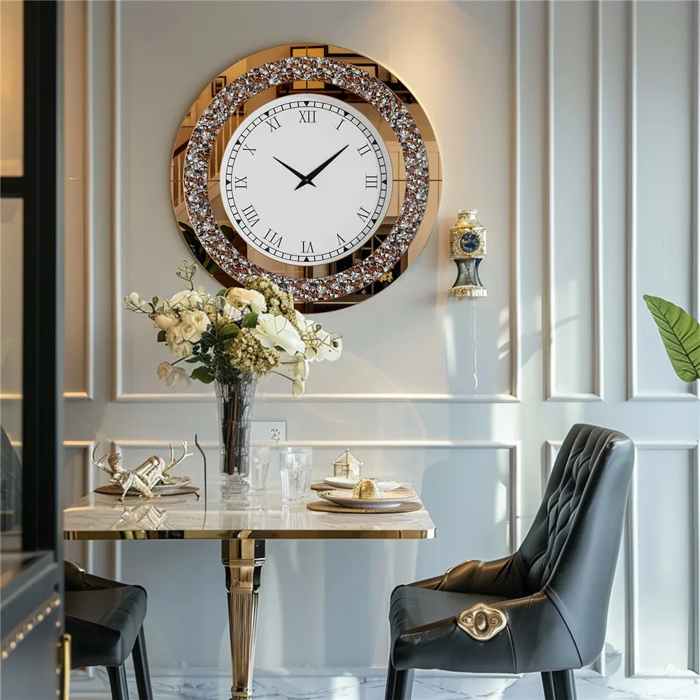 Elegant Silent Quartz Wall Clock With Crushed Diamond Edge