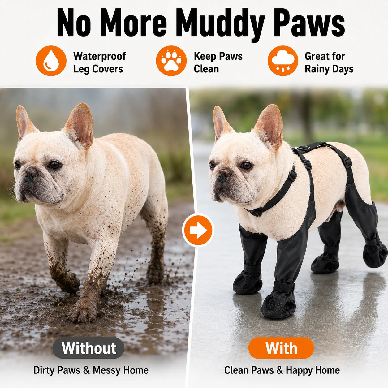 Dog Full-Leg Waterproof Protectors Mud & Stain Resistant Non-Slip Dog Shoes Perfect for Medium & Small Pet Breeds in Rainy Days