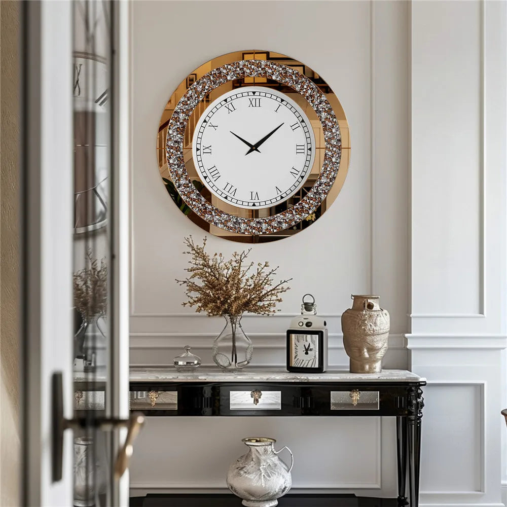 Elegant Silent Quartz Wall Clock With Crushed Diamond Edge
