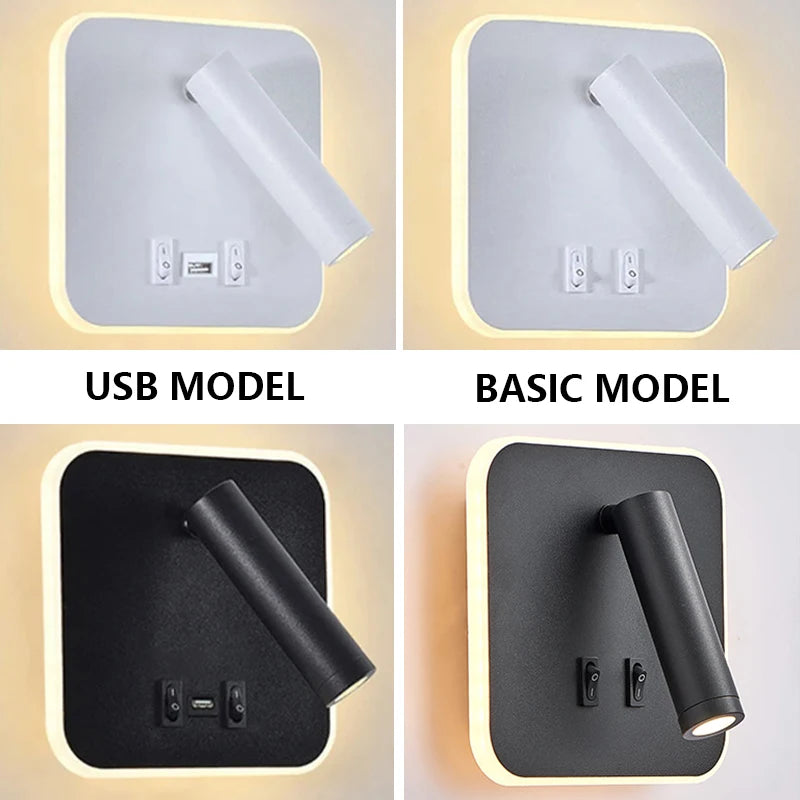 Bedside Reading Wall Lamp Nordic Modern LED Wall Light With Switch USB Indoor Lighting Room Decor For Bedroom Living Room Sconce
