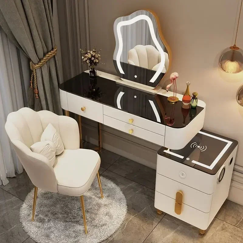 Luxury Glass Vanity Table With Smart Wireless Charging Led Mirror