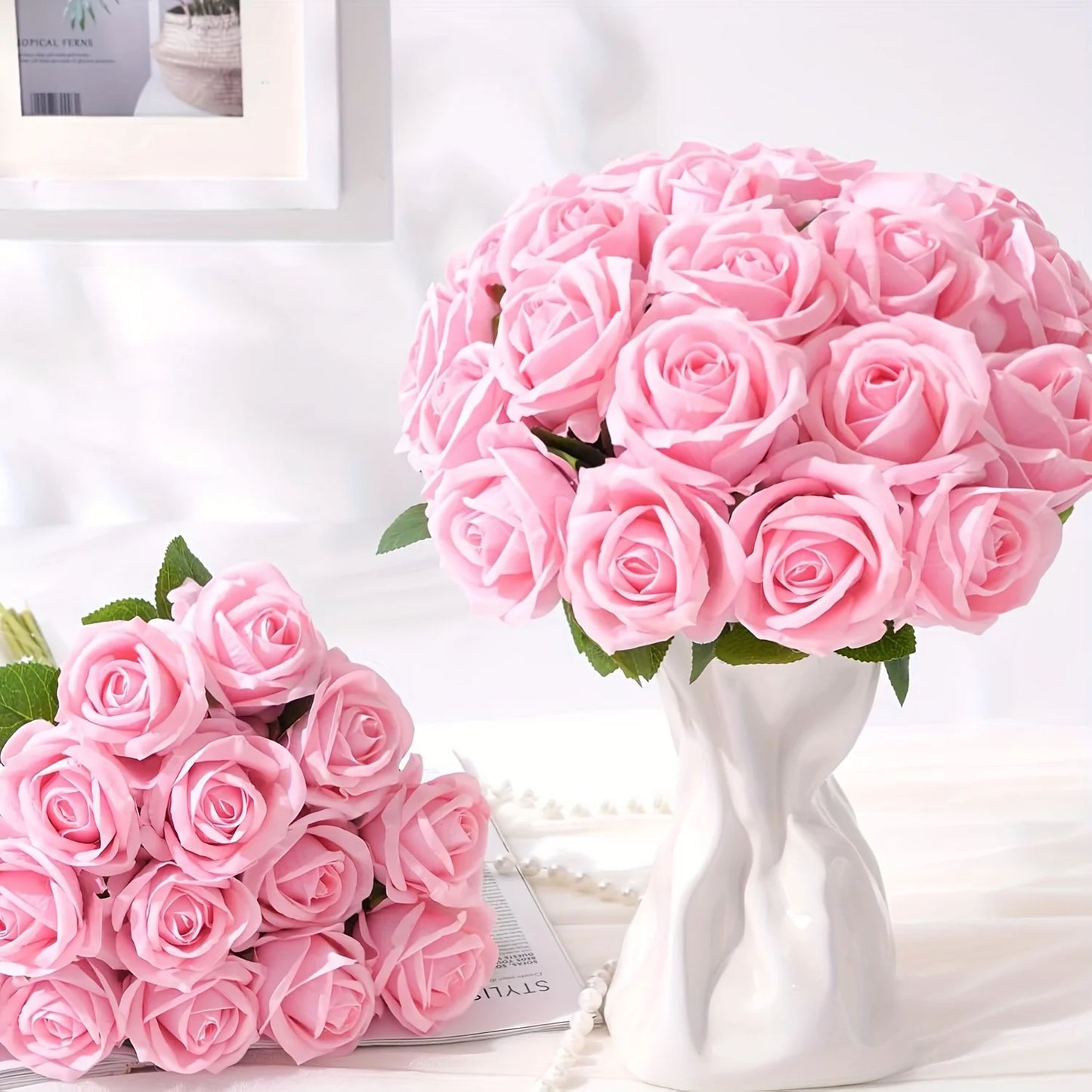 us50/100pcs Red Roses Artificial Flowers, Real Touch Velvet Roses Bouquet Fake Flowers Bulk, Artificial Roses with Long Stems for Valentines Day Gift DIY Bridal Wedding Centerpiece Decorations, Mothers Day Decor, Home Decor,