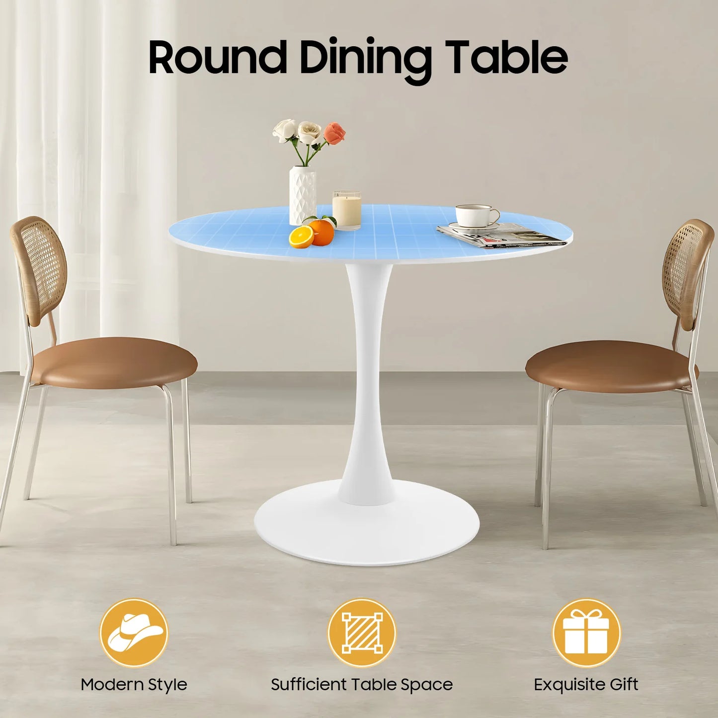 Round White Tulip Dining Table, 31.5inch Modern Tulip Dining Table Round Shape with Modern Pedestal Base,  for 2-4 People