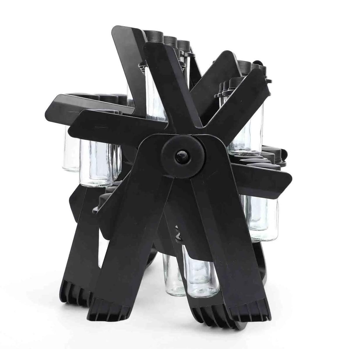 Rotating Glass Spice Rack Organizer With Labels And Funnel