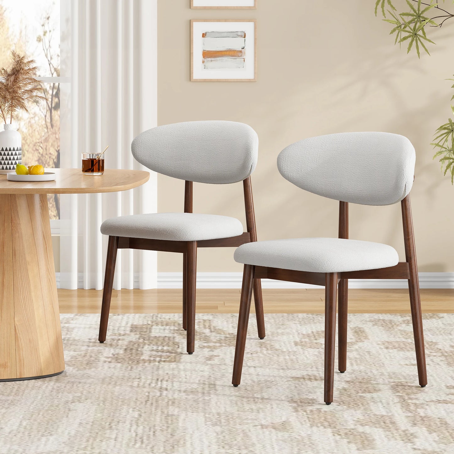 Farini Solid Wood Dining Chairs Set of 2 with Modern Fabric Upholstered for Dining Room