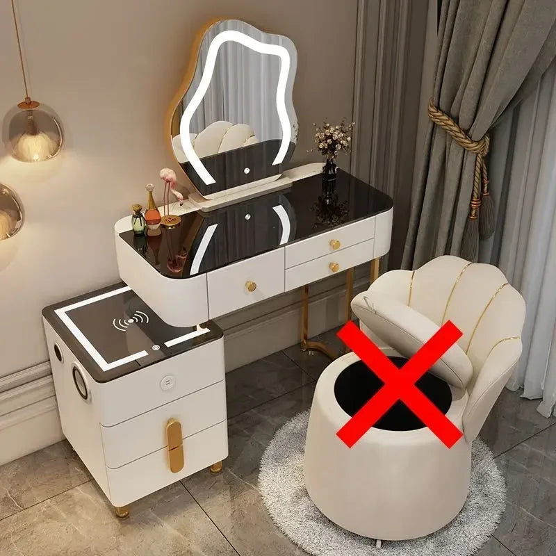 Luxury Glass Vanity Table With Smart Wireless Charging Led Mirror