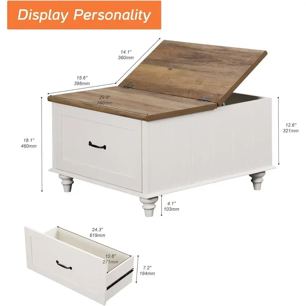Farmhouse Coffee Table With Storage Cabinet Wooden Center Table