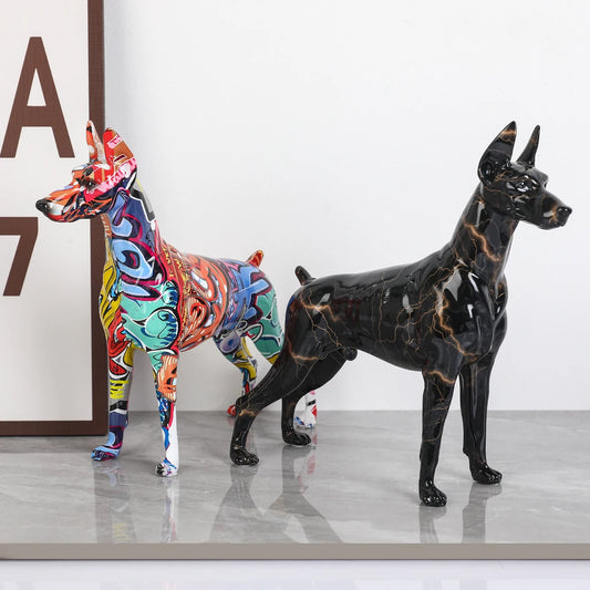 Simple Creative Pet Handle Graffiti Color Doberman Dog Statue Decorations Home Entrance Wine Cabinet Office Decor Resin Crafts