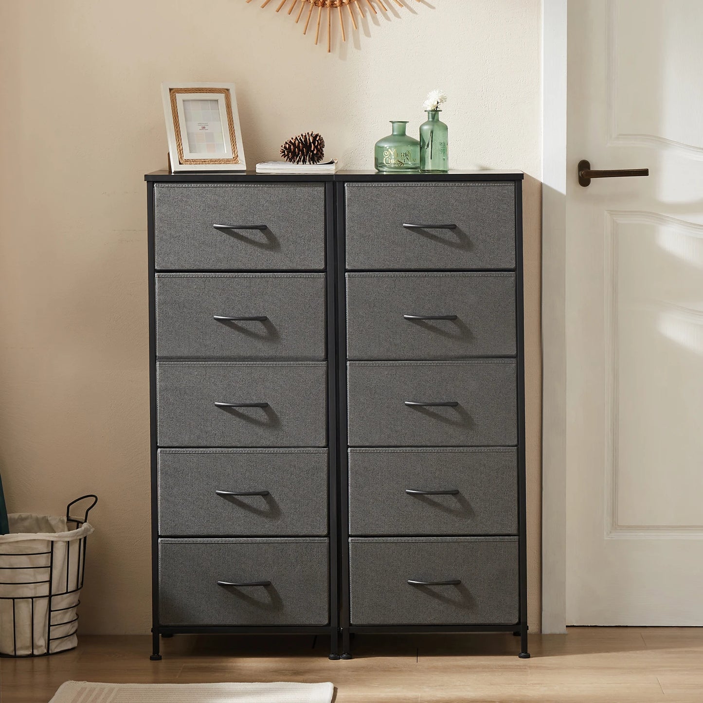 JHK 5 Fabric Drawers Cabinet For Living Room 48IN Drawers Beside Nightstand Tables Storage Closet Chest Clothes Display Of Furni
