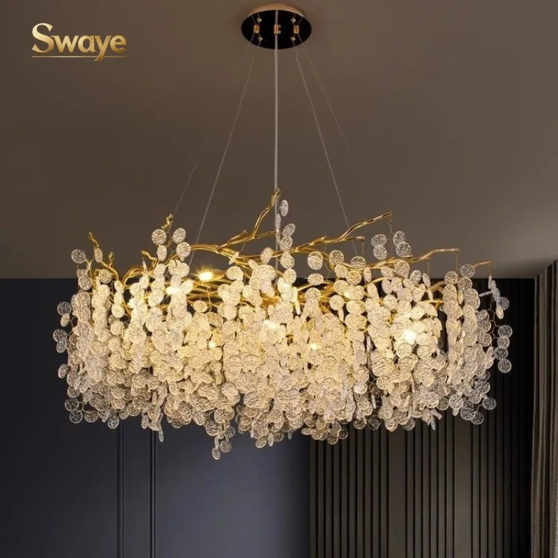 Modern Luxury Creative LED Ceiling Hanging Lamps Design Crystal Flower Chandeliers Home Decor Living Dinning Room Bedroom Indoor