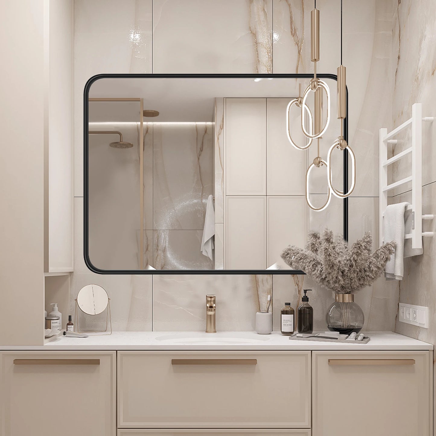 JHK Matte Metal Framed Bathroom Mirror For Vanity Wall Mounted