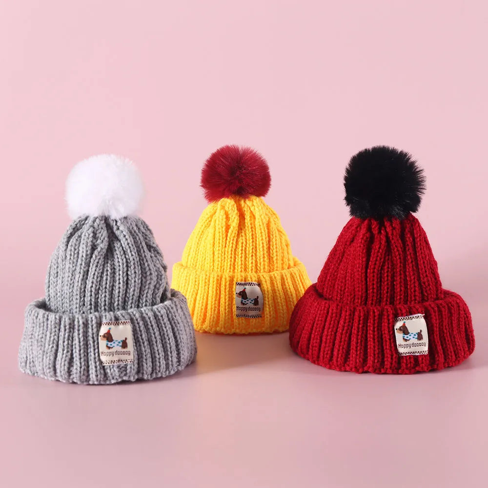 Christmas Knit Hats for Dogs and Cats Puppy Caps Winter Knitted Beanies Hats with Faux Fur Pom Warm Knit Doggie Cap Pet Supplies