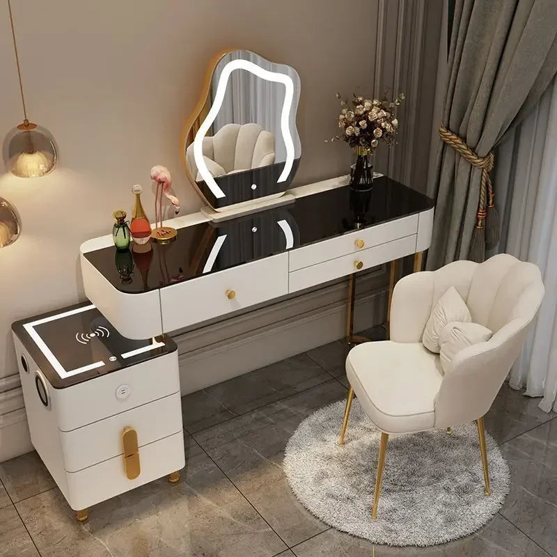 Luxury Glass Vanity Table With Smart Wireless Charging Led Mirror