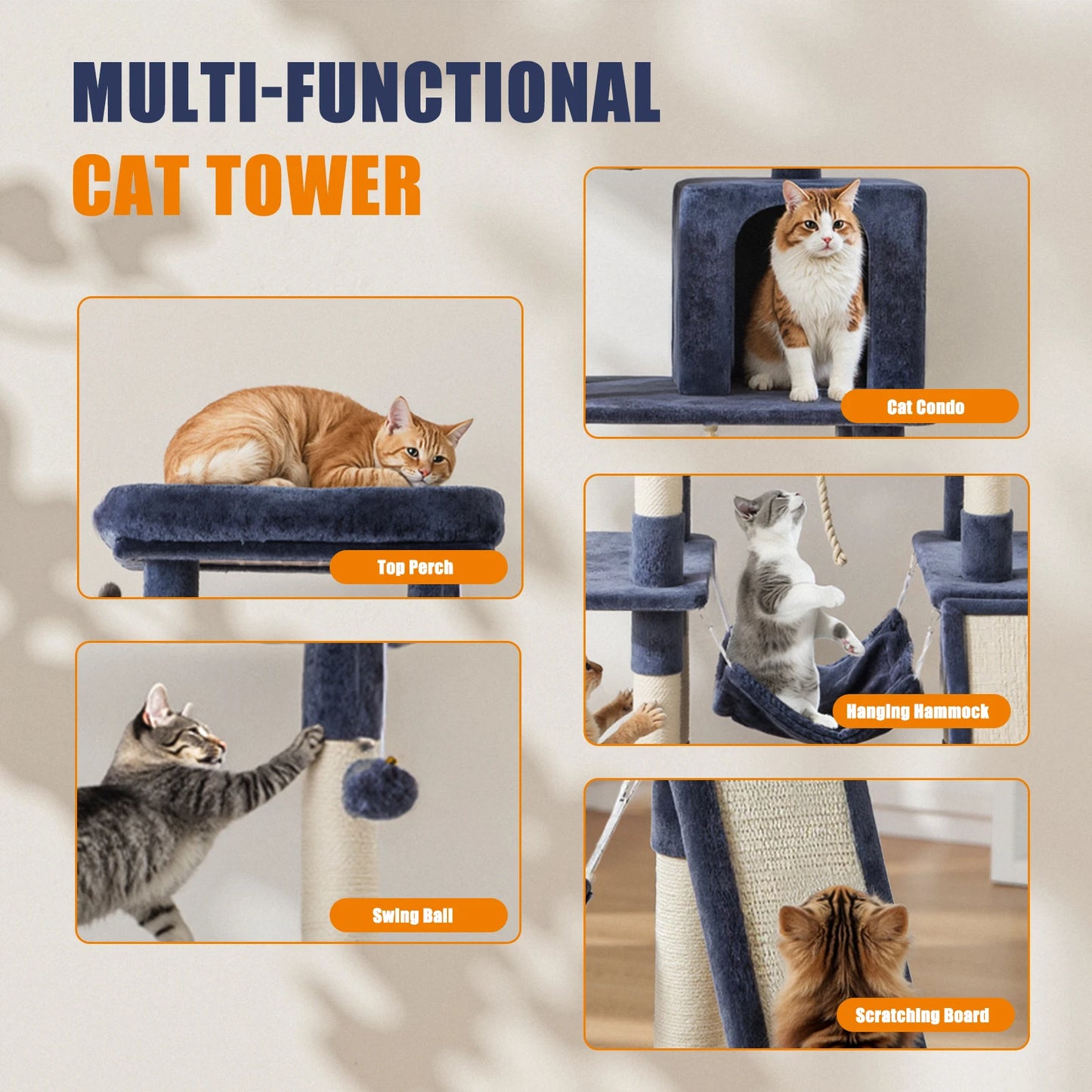 JHK Cat Tree Tower With Natural Sisal Scratching Posts