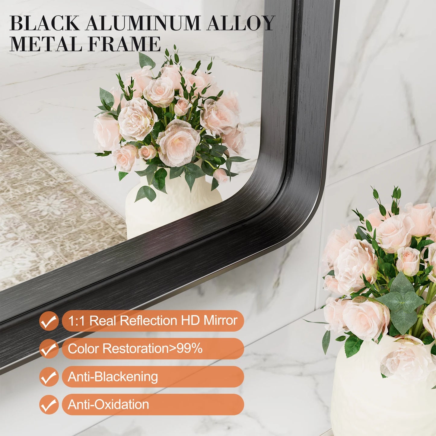 JHK Matte Metal Framed Bathroom Mirror For Vanity Wall Mounted