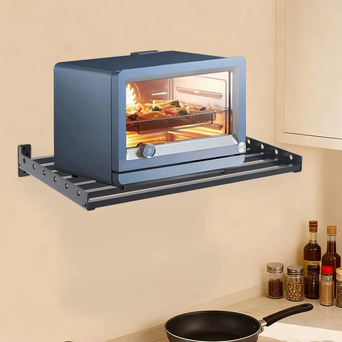 Bymaocar Wall Mounted Kitchen Microwave Oven Steel Shelf Rack
