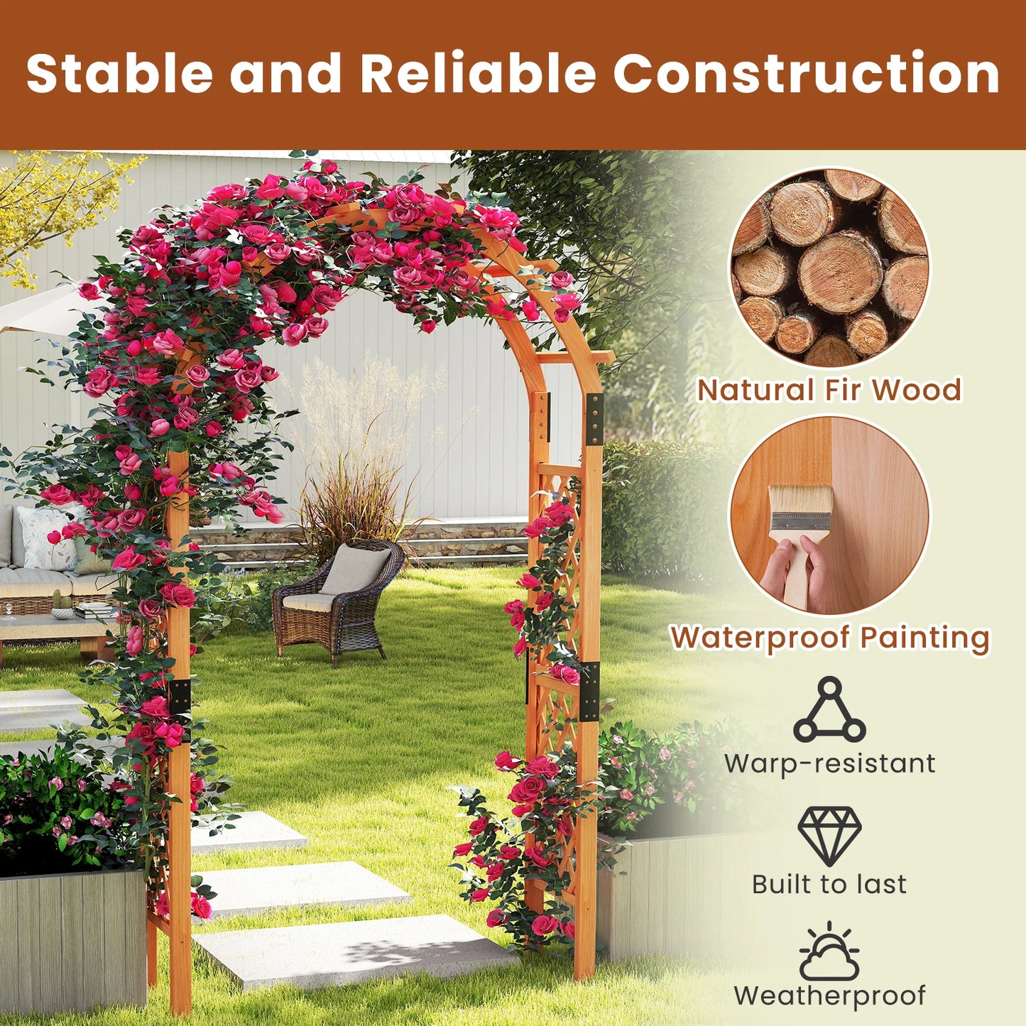 LIFEZEAL Garden Arch Wooden Arbor For Climbing Plants