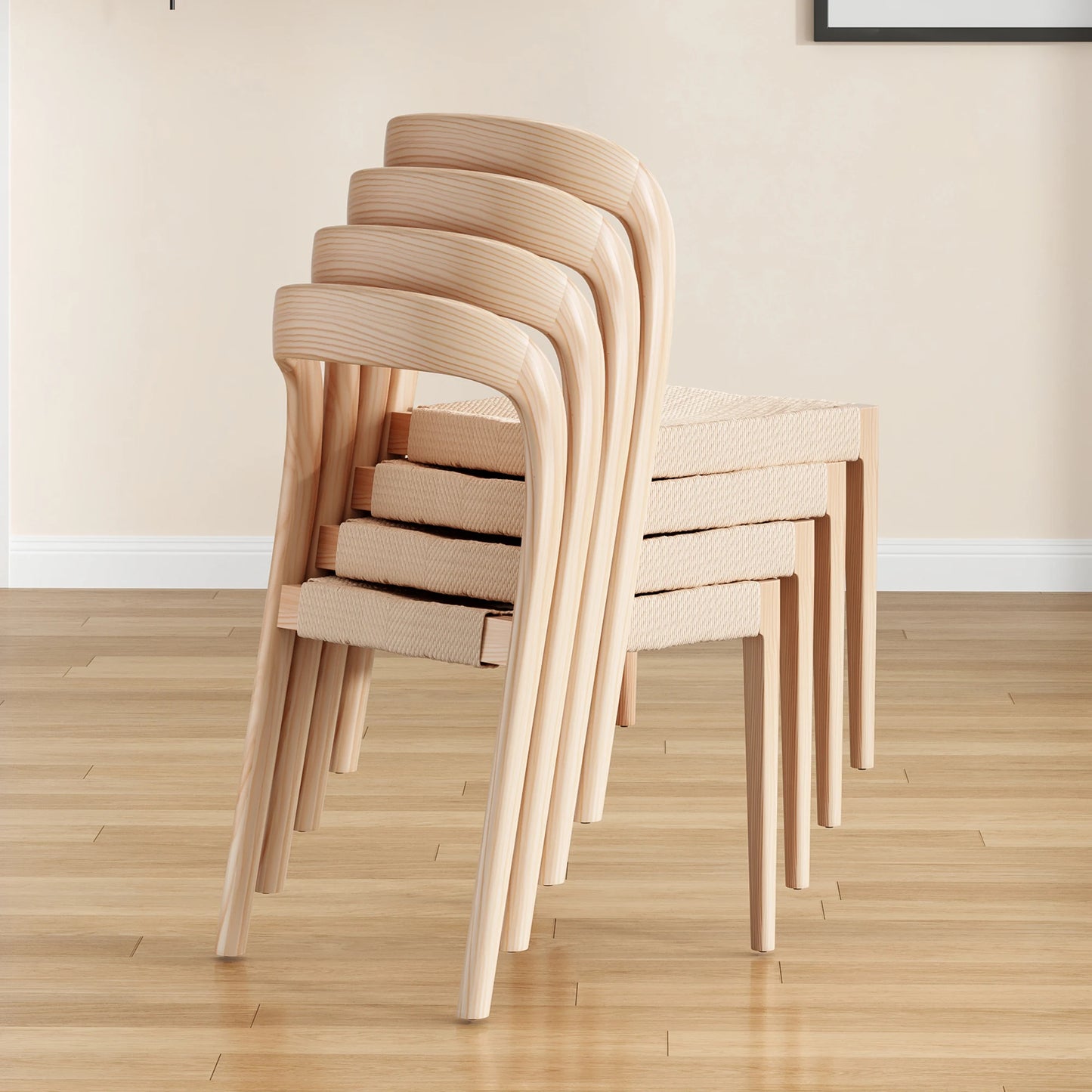 FARINI Ash Wood Stackable Dining Chairs Mid Century Modern