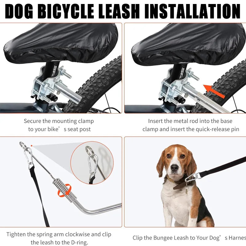 Hands Free Dog Bike Leash Heavy Duty Bicycle Attachment with Quick Connect Buffer Rope Cycling Jogging for Medium Large Dogs