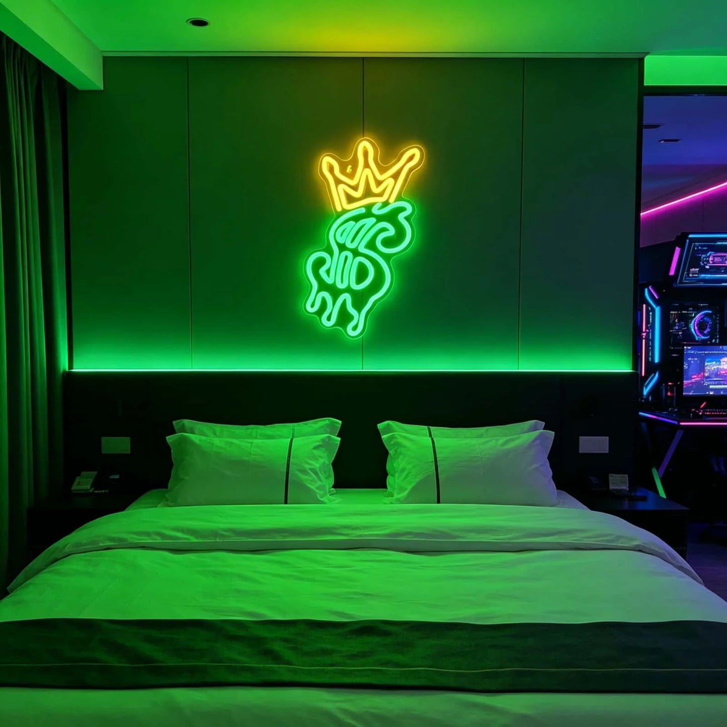 Thiixdai Crown Dripping Dollar LED Neon Wall Sign Decor