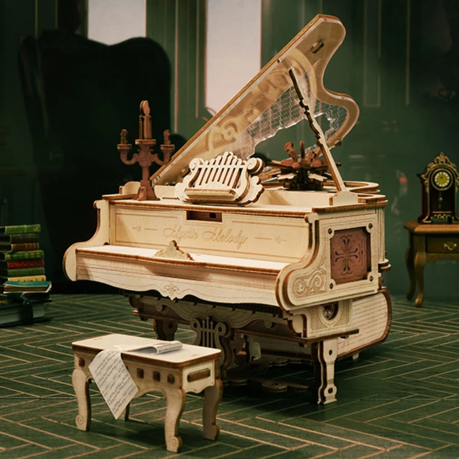 ROKR Magic Piano - 3D Wooden Puzzle, 233-piece Mechanical Music Box, Automatically Playable, DIY Model, Adult Home Decor Gift
