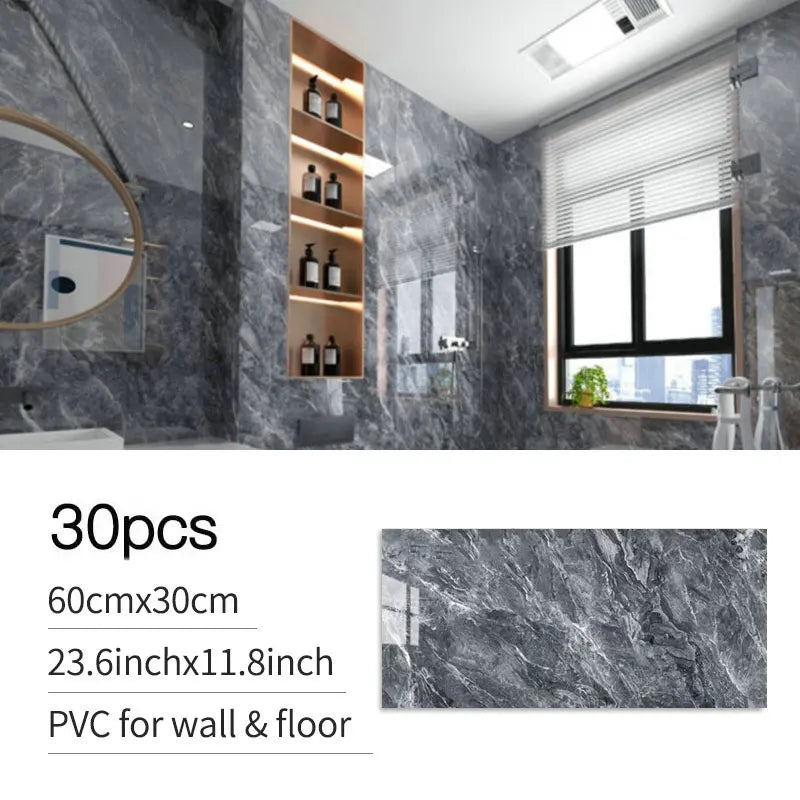 30 Pack Imitation Marble Ceramic Tile Wall Stickers,Thick Self-Adhesive PVC Wall Panels for Home Decor-Strong Adhesive Backing