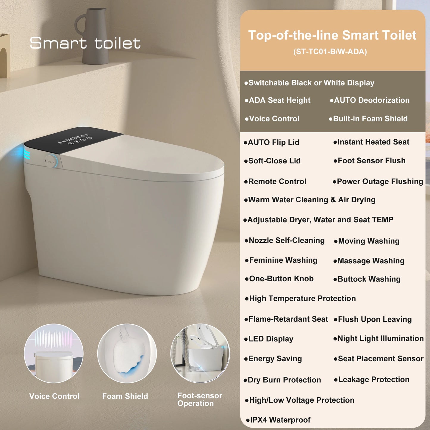 Smart Toilet With Built In Bidet And Heated Seat DualFlush