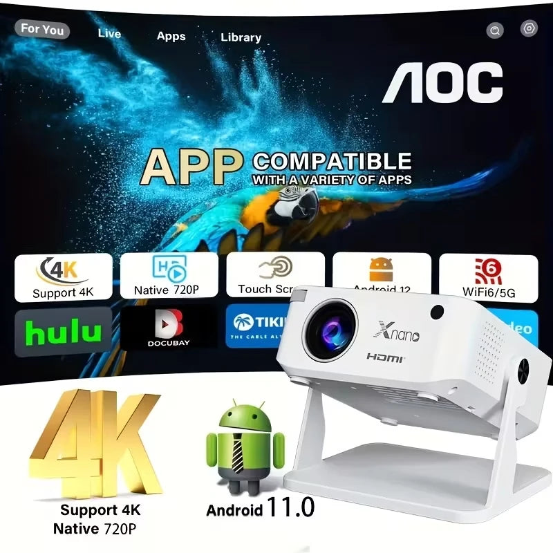 Xnano HA109 Mini Projector Android11 WiFi6 BT5.0 280 ANSI 720P Built-in App Mirror SmartPhone for 1080P 4K Video Home Cinema