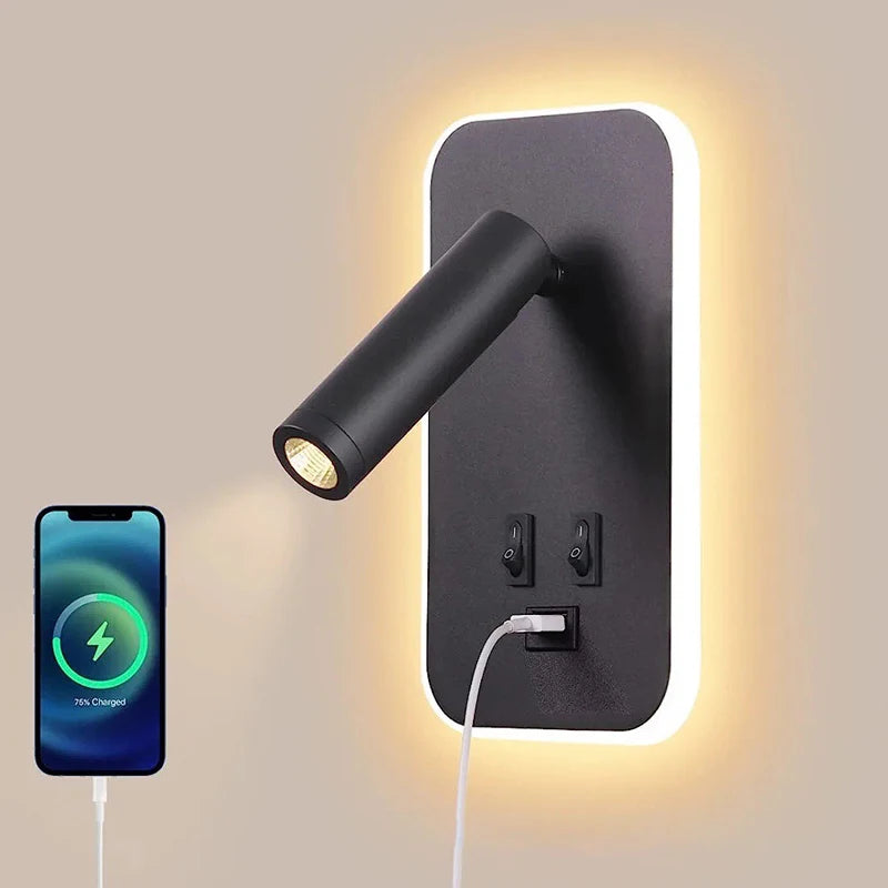 Bedside Reading Wall Lamp Nordic Modern LED Wall Light With Switch USB Indoor Lighting Room Decor For Bedroom Living Room Sconce